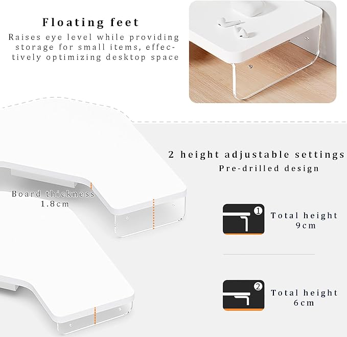 SAZDFY Wooden Corner Monitor Stand, Office Desktop L-Shape Desk Triangle Riser Space Saving Corner Organizer with Drawer, Office Desktop Shelf Organizer for Laptop/Computer, Brown
