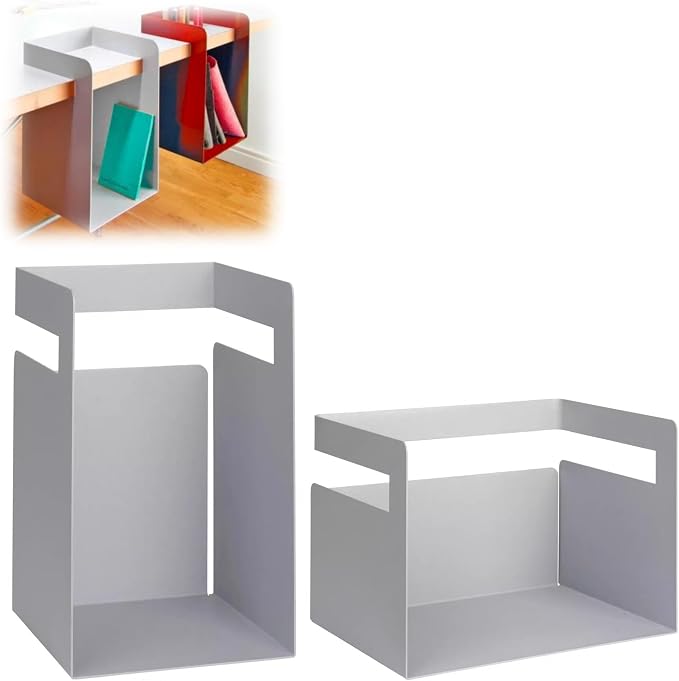 Desktop Shelf Organizer, Hanging Storage Box, Corner Storage Box, Desk Book Organizer for Office Supplies and Home Décor (Gray, Small + Large)