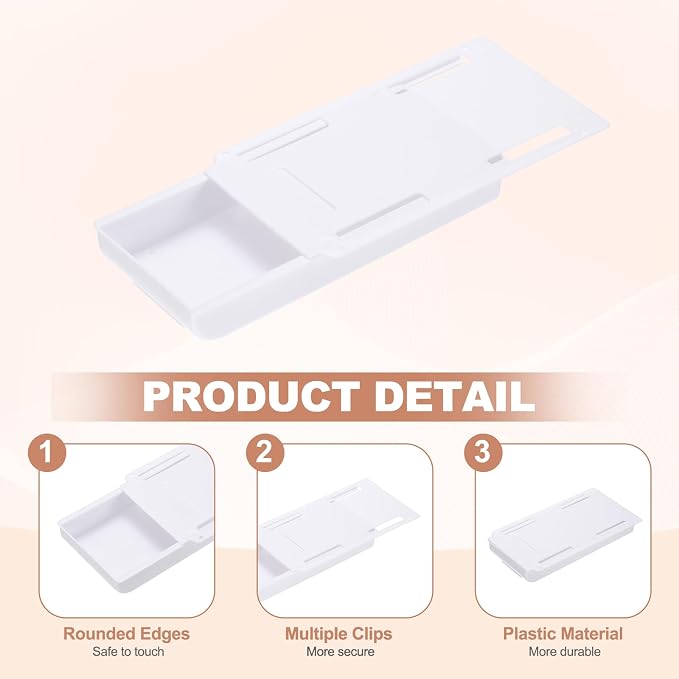 PATIKIL 2 Pack Under Desk Drawer Slide Out, 8.66 x 4.3" Plastic Table Storage Drawers Slide Out Storage Box for Laptop Study Desks Dining Dressing Tables Wardrobes Cabinets, White