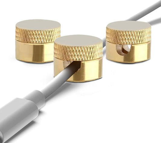 3PCS Premium Cord Holder for Nightstand, Computer Cord Organizer for Desk, Appliance Cord Organizers, Stick-On Cable Clip for Charger, Laptop, USB, Headphones, Wire Management Set, Gold