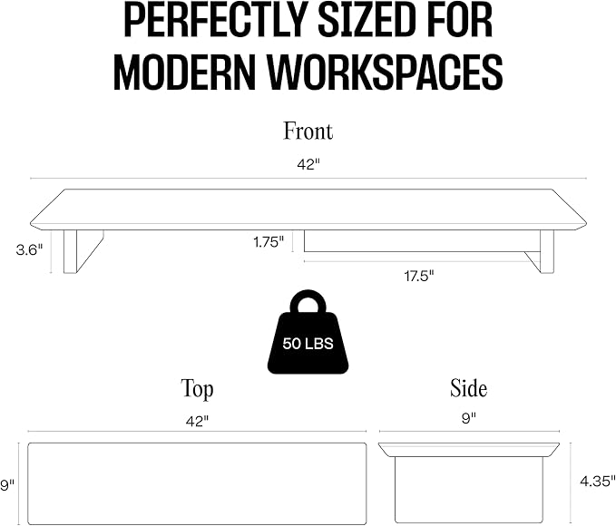 COREMINDED Solid Wood Dual Monitor Stand Riser – 42" Oak Desk Shelf for 2 Monitors with Tray & Wool Felt, Organizer for Desktop, Laptop and Office (Solid Oak)