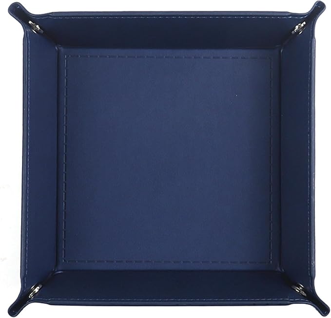 Valet Tray Desktop Storage Organizer – Vegan Leather Catchall Tray Bedside Vanity Tray Nightstand Caddy Holder for Remote Controller, Watch, Keys, Phone, Wallet, Coin, Jewelry, Navy