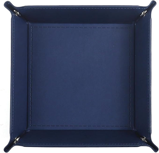 Valet Tray Desktop Storage Organizer – Vegan Leather Catchall Tray Bedside Vanity Tray Nightstand Caddy Holder for Remote Controller, Watch, Keys, Phone, Wallet, Coin, Jewelry, Navy