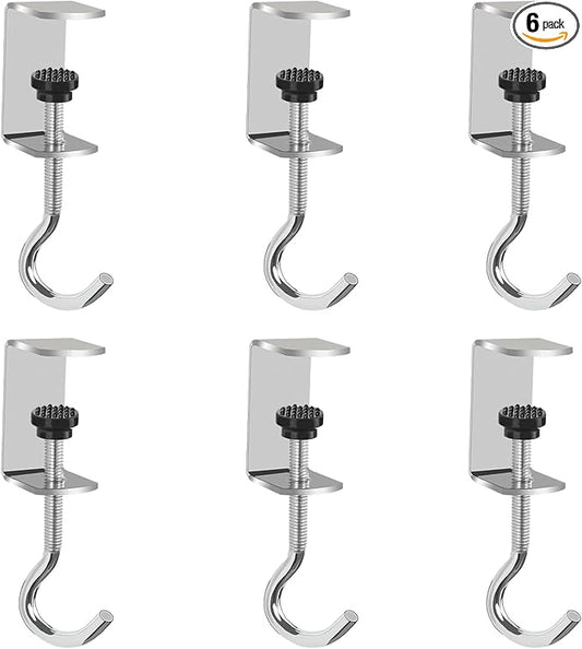 Adjustable Metal Table Hooks for Hanging Purses and Headphones on the Desk at Home and Office, 6-Pack