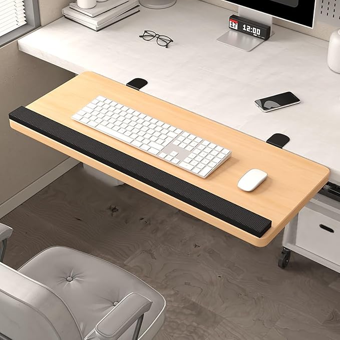 Desktop Extension Tray with Rounded Edges for Added Comfort,Three-Angle Adjustable Edge-Mounted Extension Tray,Sturdy Support,Versatile for Multiple Settings(Natural,60cm/23.6in)