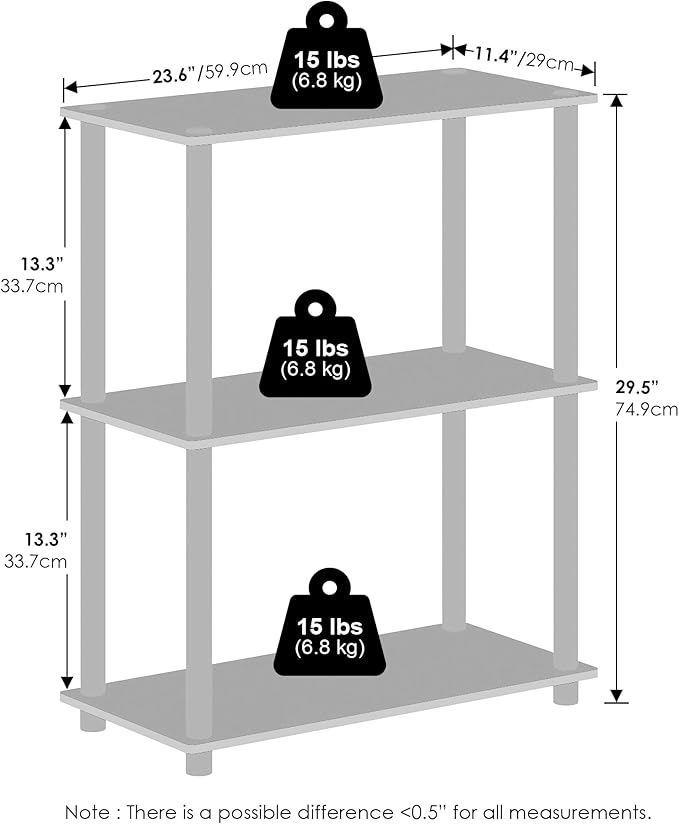 Furinno Turn-N-Tube Book Shelf, 3-Tier Bookshelf, Bookcase with Multipurpose Compact Display Rack, 11.6 x 23.6 x 29.6, for Living Room, Bedroom, Home Office, Espresso/Black