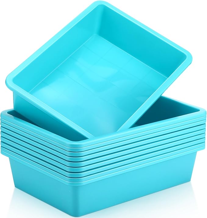 Hoteam 10 Pcs Flat Storage Organizer Tray Bin Paper Tray for Classroom Plastic Stackable File Organizer for School Office Teacher Book Organization(Teal,13.78 x 9.84 x 3.15 Inch)