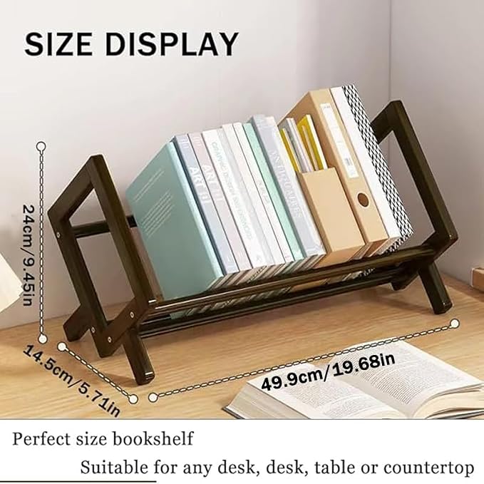 Wood Tilting Bookcase in Living Room/Home/Office, Desktop Book Shelf Organizer Bookshelves Storage Rack for CDs/Magazine/Books Display (Coffee, 19.68"-L)