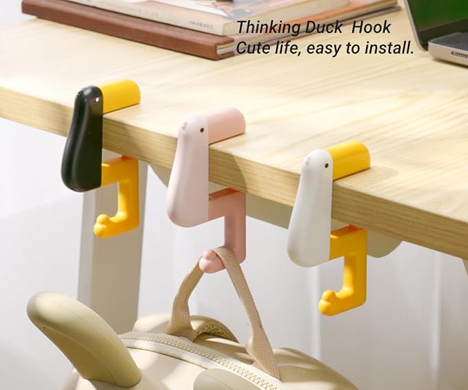 3Pack Duck Shaped Purse Hook for Table Heavy Duty - No Drill Desk Clamp Bag Holder, Foldable Non-Slip Hanger for Office/School/Kitchen, Space Saving Shelf Hooks with Protective Rubber Pad