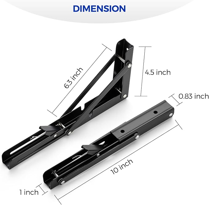 Ravinte 6 Pack 10 Inch Folding Shelf Brackets – Matte Black, Heavy Duty Collapsible Brackets for Tables and Benches – Space-Saving Design