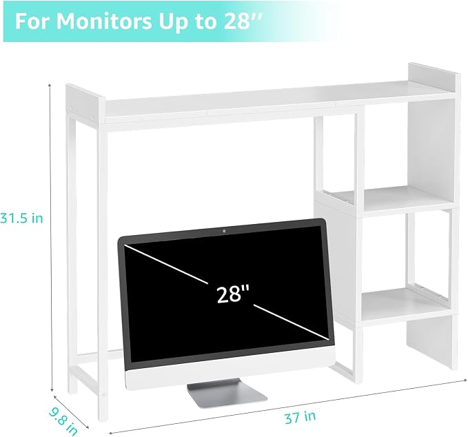 White 37" Desk Hutch for Table Top, Dorm Desk Bookshelf with Side Baffles, Desktop Organizer Shelf for Office & College, Monitor Riser Stand