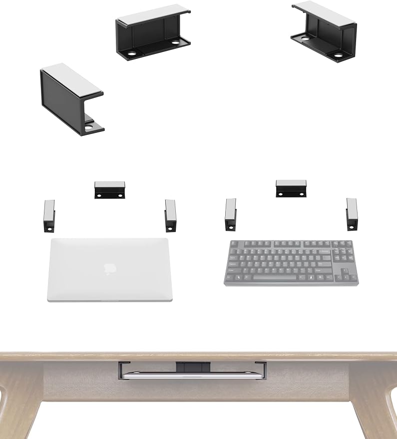 Under Desk Laptop Holder Under Desk Rack Mount for Keyboard & Small Devices Also Fit for Cable Box Wall Mount Tray Organizer Like Routers, Modems, Network Switch and More