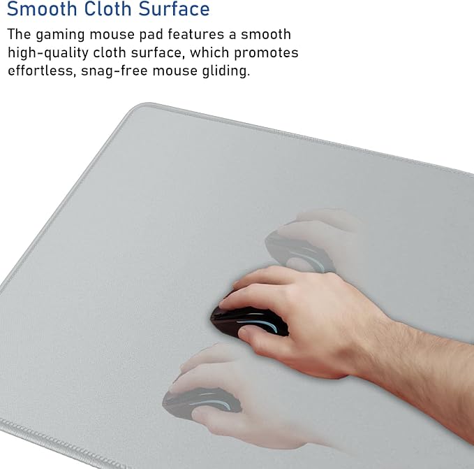 Large Gaming Mouse Pad with Stitched Edges, Durable Non-Slip Natural Rubber Base, Waterproof Computer Keyboard Pad Mat for Esports Pros/Gamer/Desktop/Office/Home - Grey