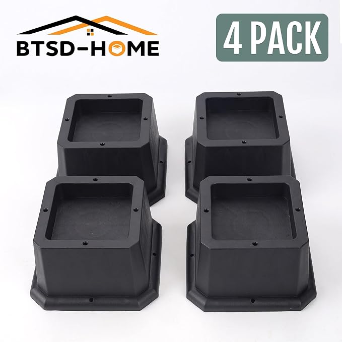 BTSD-home Furniture Risers 2 Inch Bed Risers Heavy Duty Adjustable Dorm Bed Lifts Risers Table Desk Chair Leg Extenders 4 Pack Black