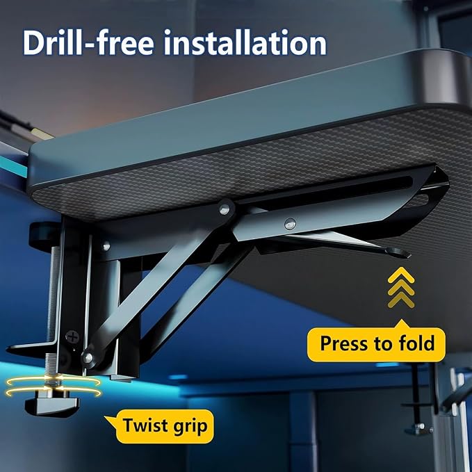 Foldable Desktop Extension Shelf,Wide-Base Support Frame for Expanding Table-Edge Storage,Sturdy and Heavy-Duty,Easy Installation Without Drilling(65x25cm/25.6x9.8in)