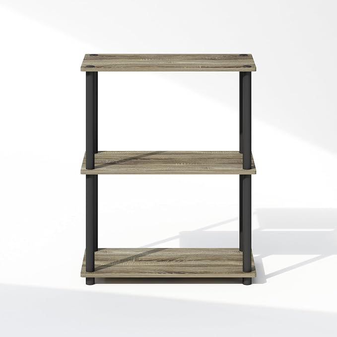 Furinno Turn-N-Tube Book Shelf, 3-Tier Bookshelf, Bookcase with Multipurpose Compact Display Rack, 11.6 x 23.6 x 29.6, for Living Room, Bedroom, Home Office, French Oak/Black