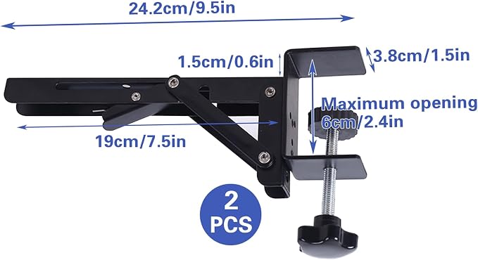 2 Sets Desk Extender Holder Support, Foldable Steel Bracket Extender Keyboard Rack Folding Shelf Brackets with C-Clamp, for Corner Keyboard Tray (Tray Not Included)