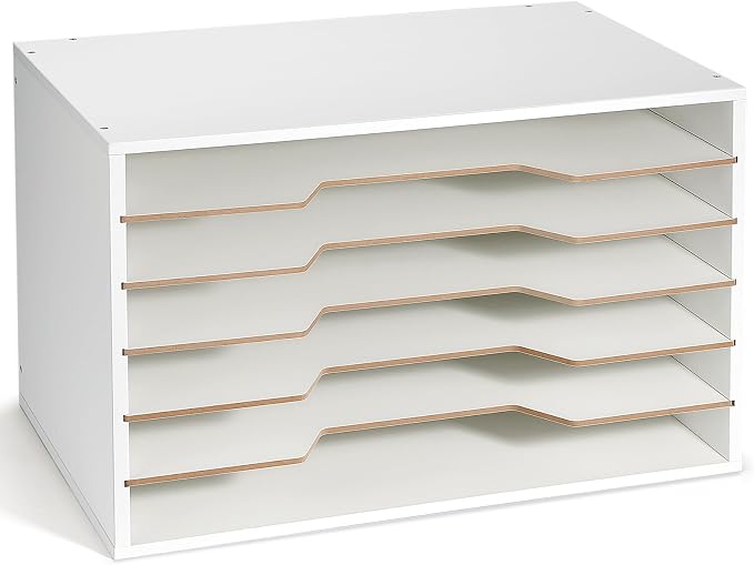 Yumkfoi 12x18 Construction Paper Organizer, Larger Size Wooden Literature Organizer, 6-Tier Desktop File Organizer for Home and Classroom, Adjustable Paper Sorter for Office