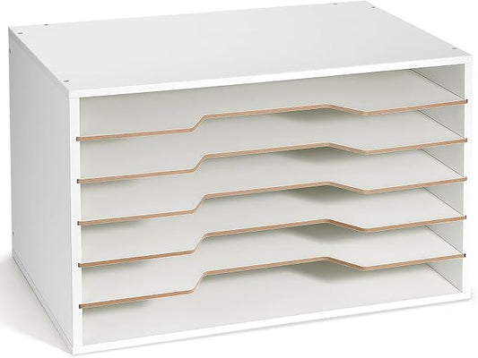 Yumkfoi 12x18 Construction Paper Organizer, Larger Size Wooden Literature Organizer, 6-Tier Desktop File Organizer for Home and Classroom, Adjustable Paper Sorter for Office