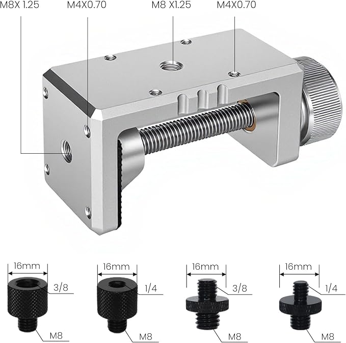 Heavy Duty C Clamp & Desk Clamp, Aluminum Alloy Table Mount with 1/4" & 3/8" Camera Tripod Adapter, Wide Jaw Design for Desk, Shelf, Camera Mount, Woodworking & Workbench (Silver)