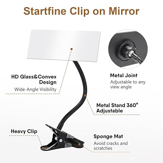 Clip-on Mirror for Desk Convex Rear View Mirror Office Cubicle for Personal Safety Monitor Computer to See Behind You Flexible Gooseneck Rectangle 6.69"x2.95" Frameless