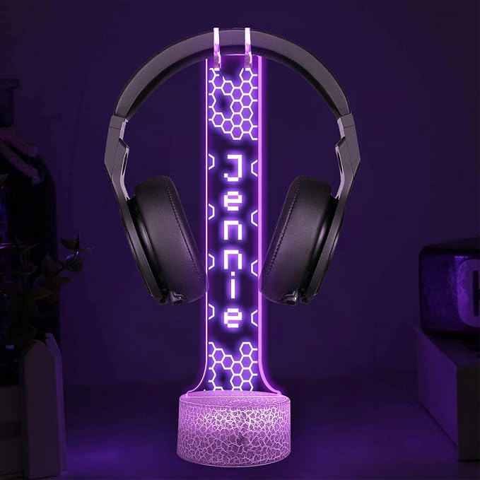 Personalized RGB Light-Up Headphone Holder, Custom Gamer Name Headset for Gamer Desk, Valentine Gift for Him, Gaming Room Decoration, Boyfriend Gifts for Gaming Lovers