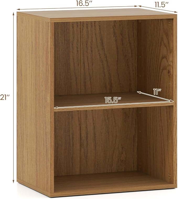 2 Cube Storage Organizer, 21" Small Bookcase with 5-Position Adjustable Panel, Under Desk Bookshelf, Modern Display Shelf, Wooden Cube Shelf for Home Office Bedroom (Natural)