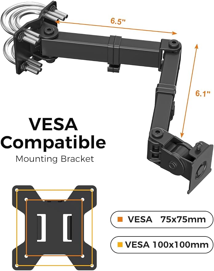 suptek Single Monitor Arm for Desk Mount Stand,Adjustable Monitor Arm for 13 to 32 inch Screen,Load Capacity 22lbs, Pole Adjustable Supports 0.8-2.4 Inch, VESA 75/100mm Black(MD6DBG)