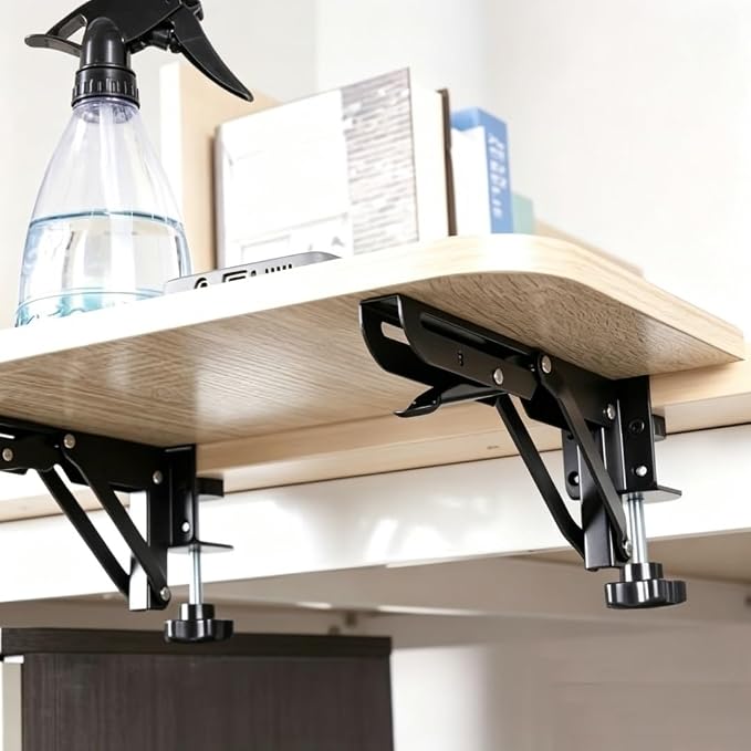 Folding Shelf Brackets,Desk Extender Clamp Bracket,7.5 Inch Black Heavy Duty Metal Collapsible,NO Board/Tray,1 Set