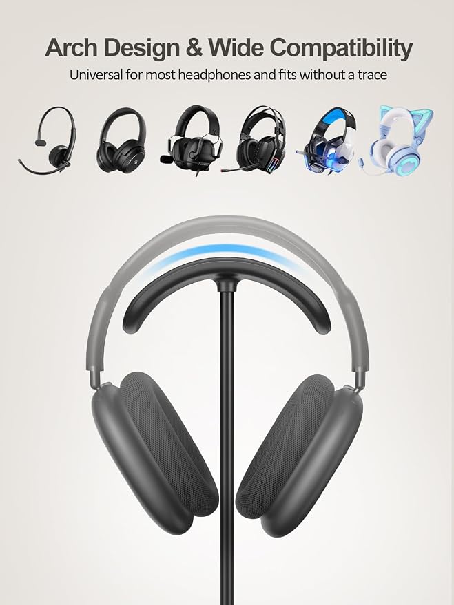 TopMade 4 in 1 Headphone Stand for Desk with Wireless Charger & USB Charging for iPhone/AirPods/iWatch, Universal Desktop Gaming Headset Holder for Airpods Max, Bose, Beats, Razer and More, Black