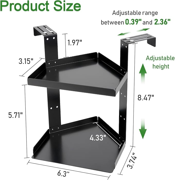 Office Cubicle Shelf, Cubicle Storage, Shelf Organizer Accessories, Height Adjustable Hanging Corner Shelf with Adjustable Hooks (Black, Double Layer)