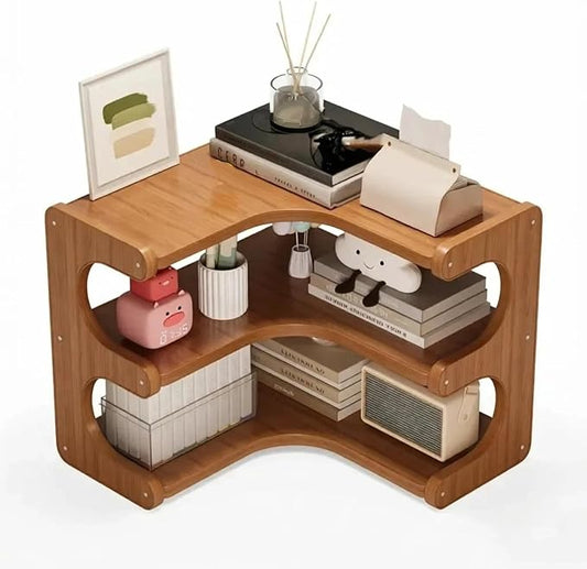 Corner Desktop Organizer Stable Durable, Solid Wood & Multi-Ply Board Corner Storage Shelf Space-Saving Empty Corner Decor with Rounded Edges for Home Office, Bedroom, Living Room and Kitchen