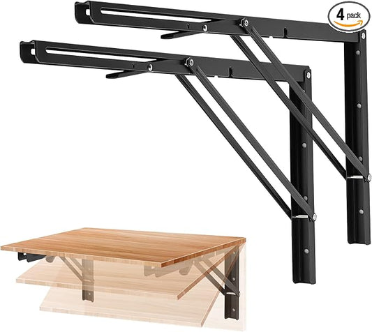 Ravinte 4 Pack 22 Inch Folding Shelf Brackets – Matte Black, Heavy Duty Collapsible Brackets for Tables and Benches – Space-Saving Design