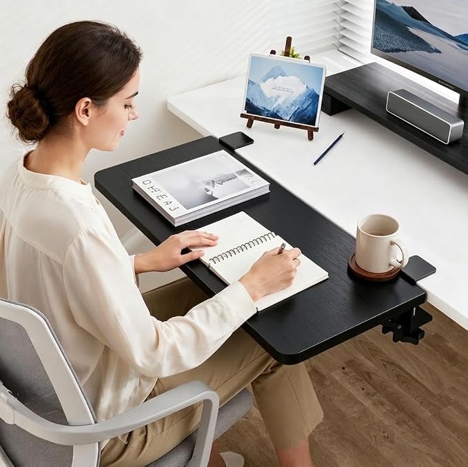 Desk Extender , 25.98'' x 9.84 '' Foldable Table Extension Folding Wall Table Keyboard Extender for Desk Clamp-on Shelf for Dorm Bunk, Office, Kitchen Bar, additional storage platforms (black)