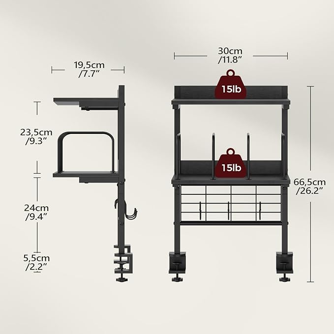 MAHANCRIS Desk Corner Organizer and Desktop Bookshelf with Hooks and Divider Bundle, DSBK5501-DSBK4501
