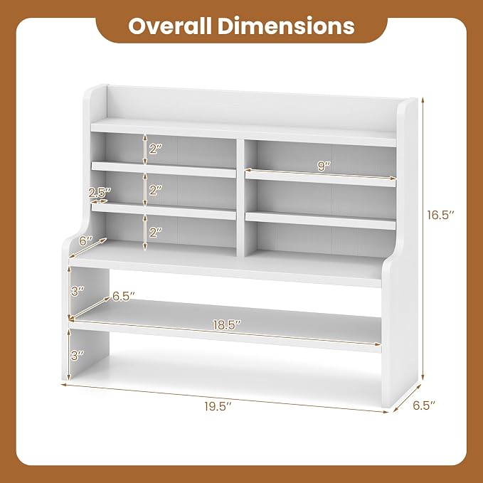 ERGOMASTER Desk Organizer, File Organizer with Multi Tier Storage Cubby Bookshelf, Desktop Organizer for Office Study Dorm Workspace Table Top Storage Rack, White, 19.5” x 6.5” x 16.5”