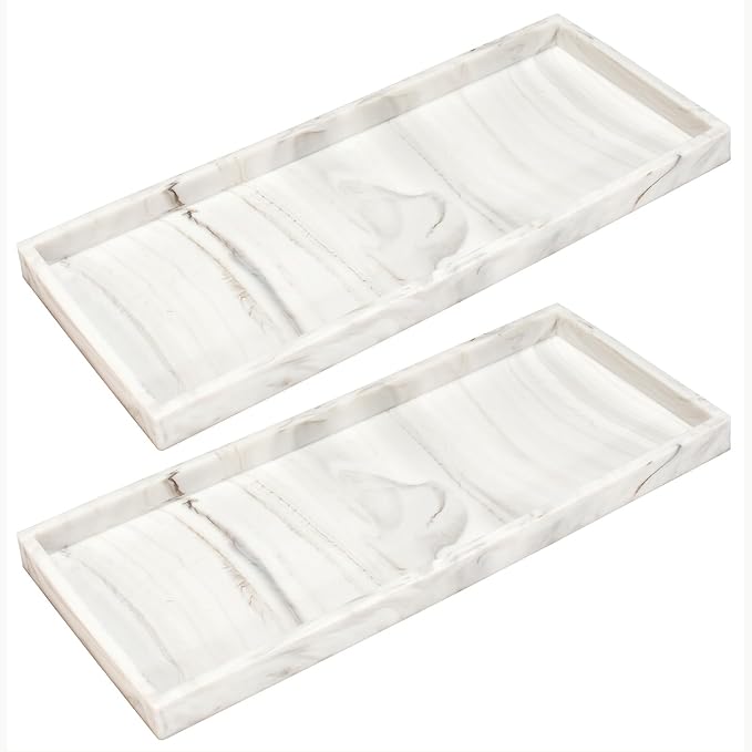 DNC Silicone Bathroom Tray for Counter, 2PC 11.8" Vanity Tray for Countertop, Kitchen Sink Soap Tray for Dish Holder Dispenser Toilet Tank Desk Organizer