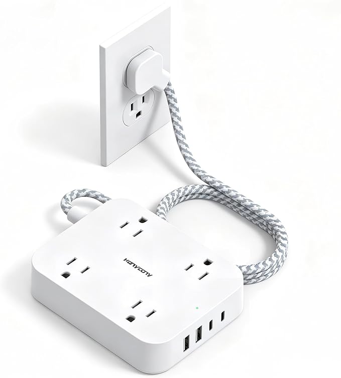 3Ft Short Power Strip with 4 USB Ports (2 USB C), 4 Widely Spaced AC Outlets, Cruise Ship Approved, Wall Mount Desk Charging Station for Office, School, Travel, Dorm Room Essentials, ETL Listed