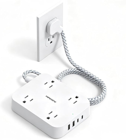 3Ft Short Power Strip with 4 USB Ports (2 USB C), 4 Widely Spaced AC Outlets, Cruise Ship Approved, Wall Mount Desk Charging Station for Office, School, Travel, Dorm Room Essentials, ETL Listed