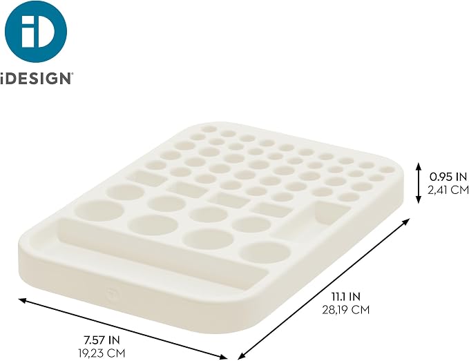 iDesign Plastic Divided Battery Organizer Insert, Coconut | 7.6" x 11.1" x 1"