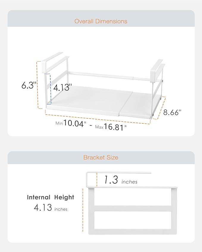 Under Shelf Storage Basket, 2-Pack Under Cabinet Shelf Organizer | Expandable Hanging Basket Holds 35 lbs Add-On Kitchen Pantry Cupboard Counter Laundry 10.04-16.81" W x 8.66" Dx 4.13" H
