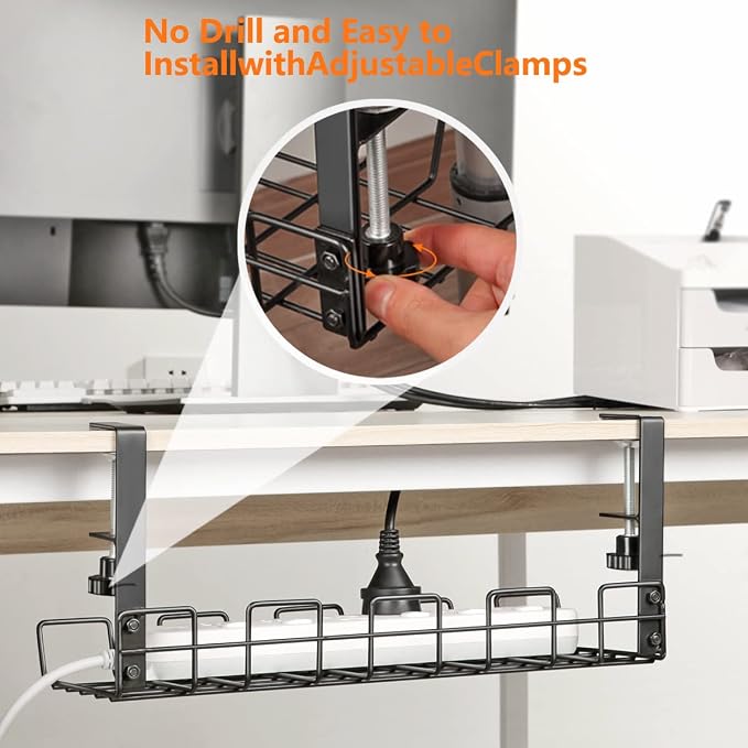 Under Desk Cable Management Tray - L 14.9'' W 5.9'' Organizer for Cord Wire Desk Table Rack No Drill Installation for Home Office Workstation PC Computer Desktop Laptop