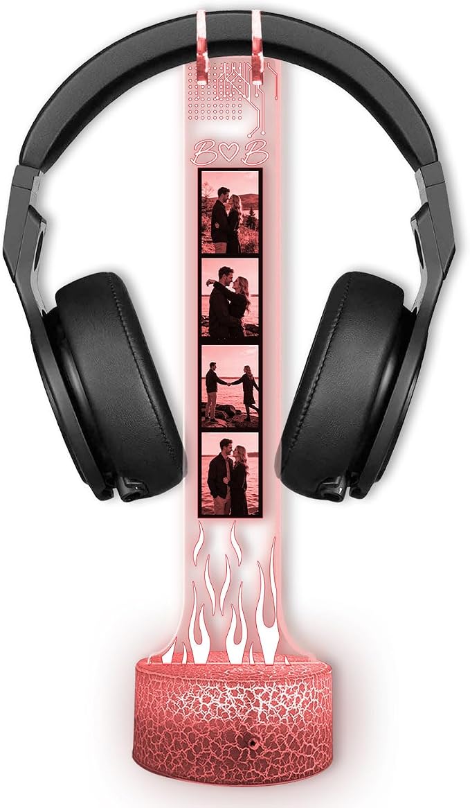 Custom Couple Photo Headphone Holder, Personalized Led Headphone, Headset Holder Gift for Him, Valentine's Day Gifts for Couple, Custom Gift for Gamers, Boyfriend Gifts, Couple Photo