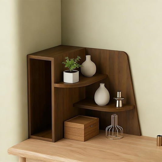 Desktop Corner Stand Shelf 3 Tier Shelf Organizer 15.7in Tall Corner Bookshelf for Small Spaces Wooden Desktop File Organizer Vertical for Home Offices, Bedrooms, and Studies,Walnut,40cm