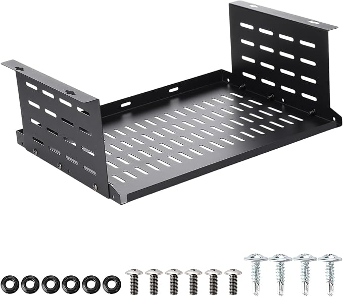 Under Desk Computer Mount for Small Form Factor Sff Computers and Pcs, Using Space 16.7" x H 6" x D 12" Mount Shelf Organizer for Office Home Workstation Gaming Stand up Desk