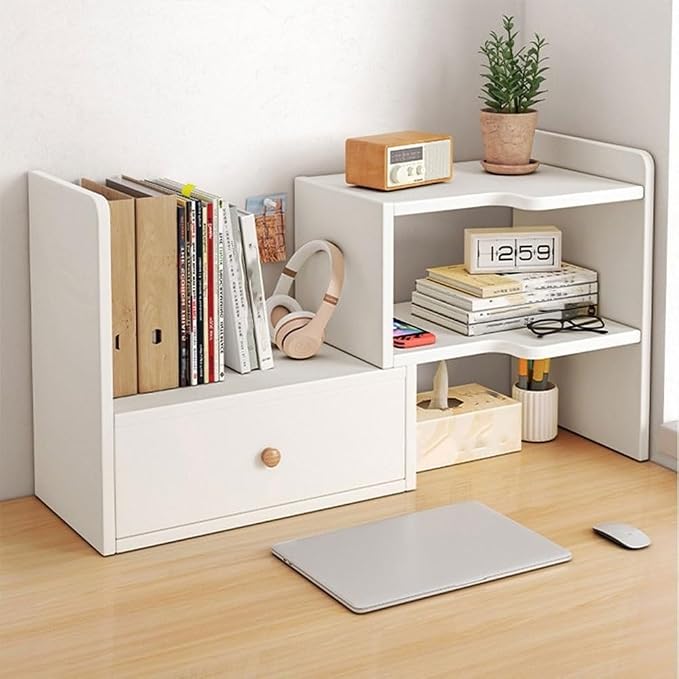 Customizable Multi Layer Desk Organizer for Home, Office Organizers and Storage, Corner Bookshelf on The Desk (Color : Right corner with 1 door, Size : White)