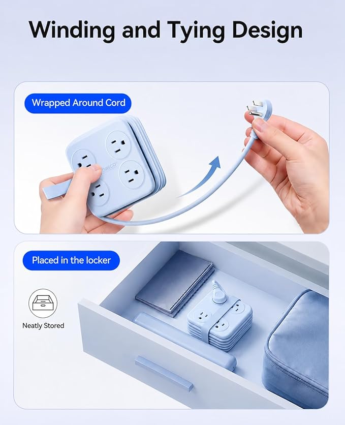 5 Ft Extension Cord with 3 USB Ports, ORICO Power Strip for Desktop, 4 Side Outlet Extender(8 AC) & Flat Plug, 11 in 1 Charging Station for Home/Office/Dorm - AP3 PRO