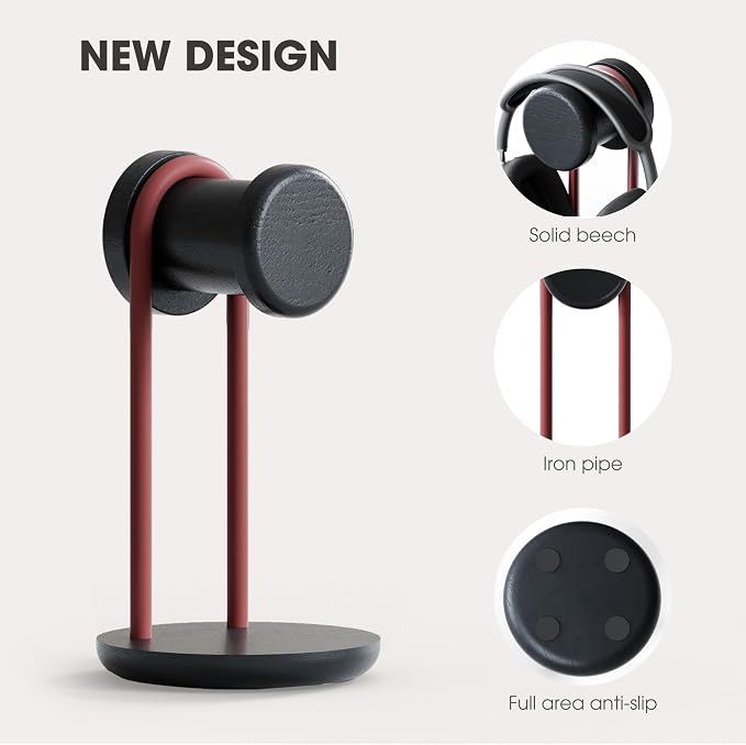 Fenge Headphone Stand for Desk, Nature Wood & Metal Headphone Holder with Storage Base, Desktop Headset Stand for Gaming Universal Headphones, Black