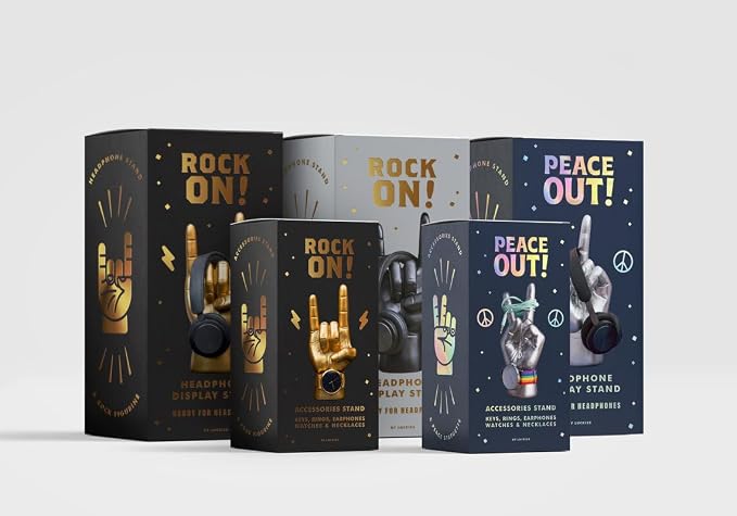 Luckies of London - Rock On Hand - Rock Music Gifts for Men - Mens Bedroom Accessories - Mini Headphone Stand & Jewelry Holder - Gold Ornaments for Desk Tidy - Music Home Decor - Key Holder Stand