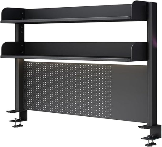 2 Tier Organizer Shelf Clamp On Desk 23 31 39in,Computer Desk Accessories for Office,Pegboard Workstation Desk Extender,Privacy Panel for Gaming Desk Desktop Shelving System(80cm/31.5in)